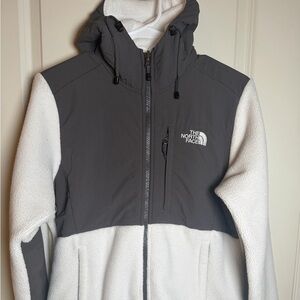 Y2K The North Face Womens Denali Fleece Hooded Jacket Grey/White Colorblock Sz S